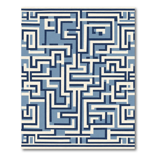 Blue Abstract Maze Geometric Scheme Rug
