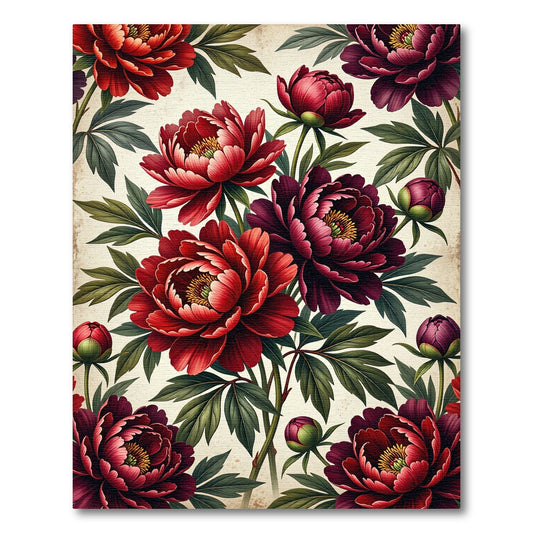 Rich Scarlet Peony Floral Garden Rug