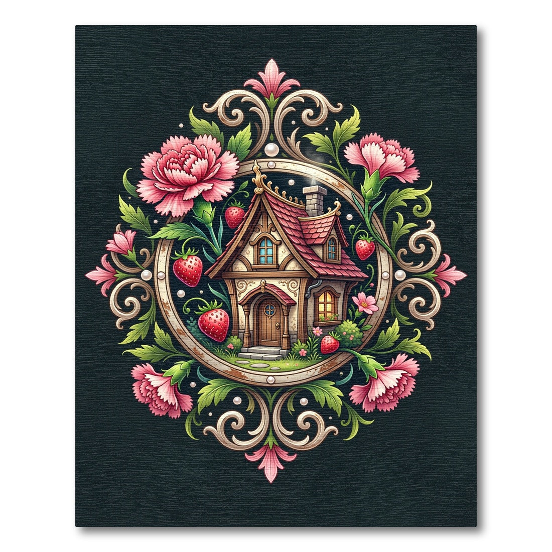 Enchanted Strawberry Cottage Carnation Medallion Rug
