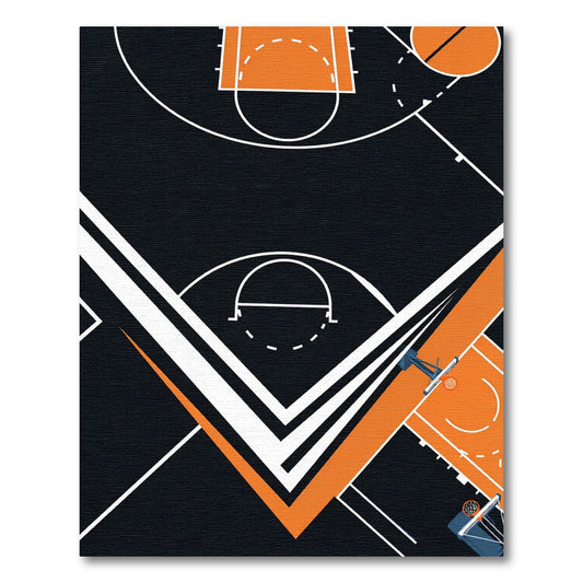 Modern Geometric Orange and Black Court Rug