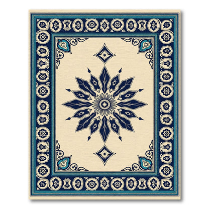 Navy Blue Central Floral Diamond Border Rug