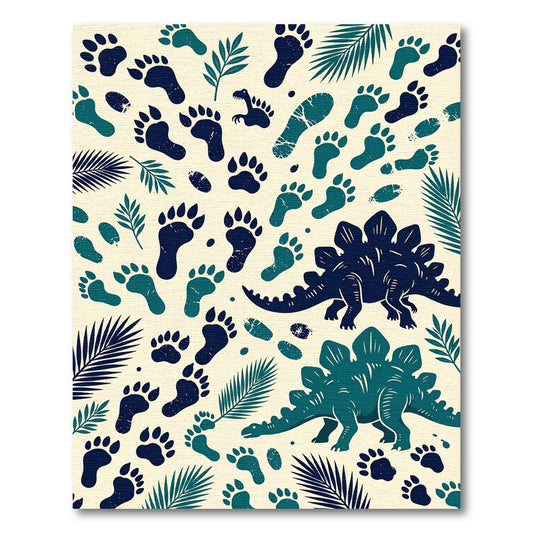 Dinosaur Track Tropical Forest Teal Navy Rug