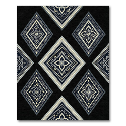 Classic Diamond Medallion Black Cream Grey Rug