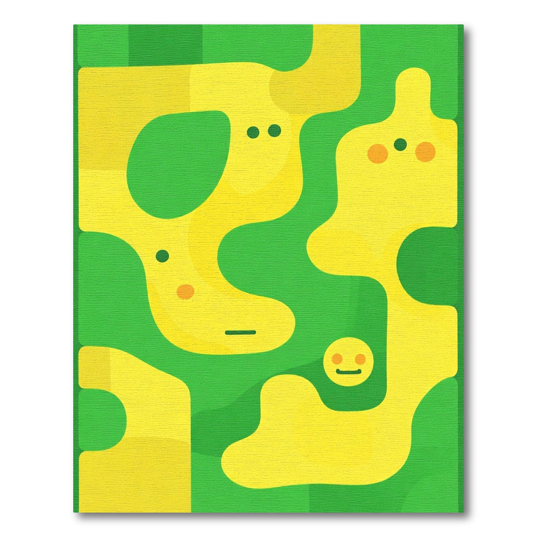 Whimsical Yellow Faces Green Abstract Rug