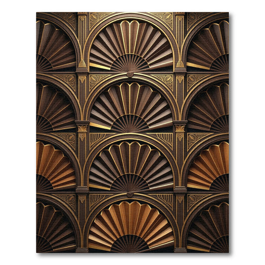 Art Deco Brown Gold Fan Arches Rug
