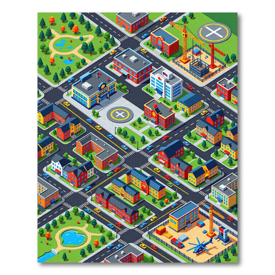 Colorful Isometric Urban Cityscape Rug