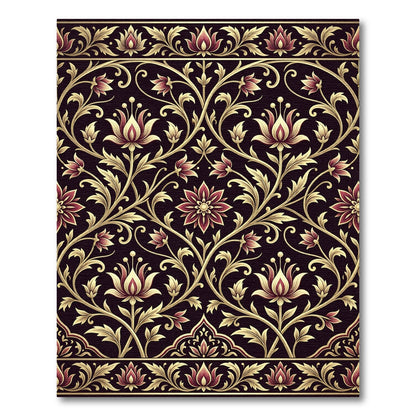 Regal Crimson Gold Floral Swirls Rug