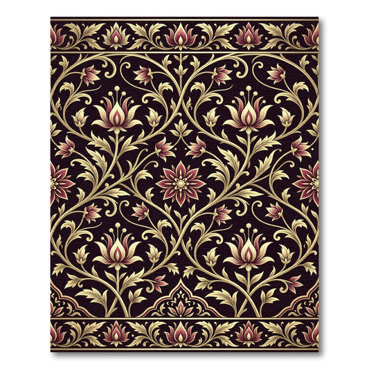 Regal Crimson Gold Floral Swirls Rug