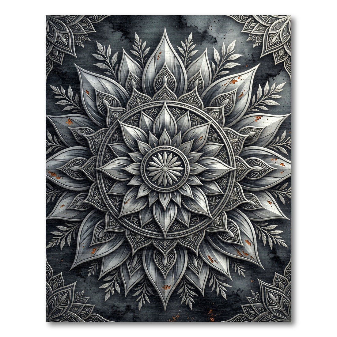 Silver Metallic Floral Mandala Medallion Rug