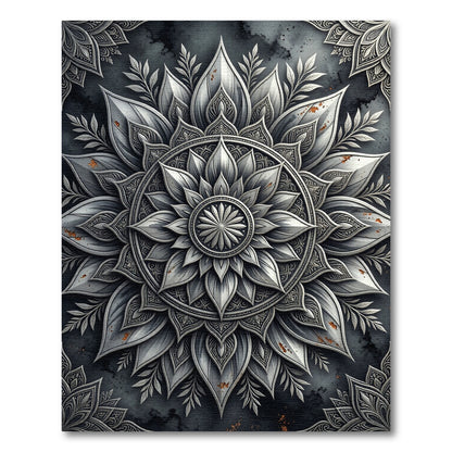 Silver Metallic Floral Mandala Medallion Rug