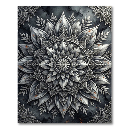 Silver Metallic Floral Mandala Medallion Rug
