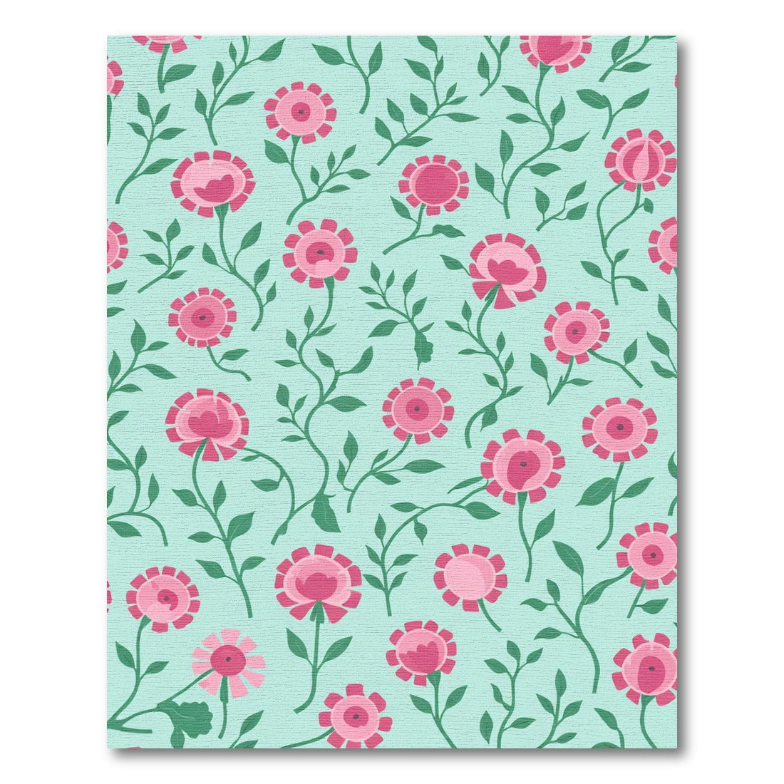 Pink Floral Vine Mint Green Rug