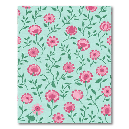 Pink Floral Vine Mint Green Rug