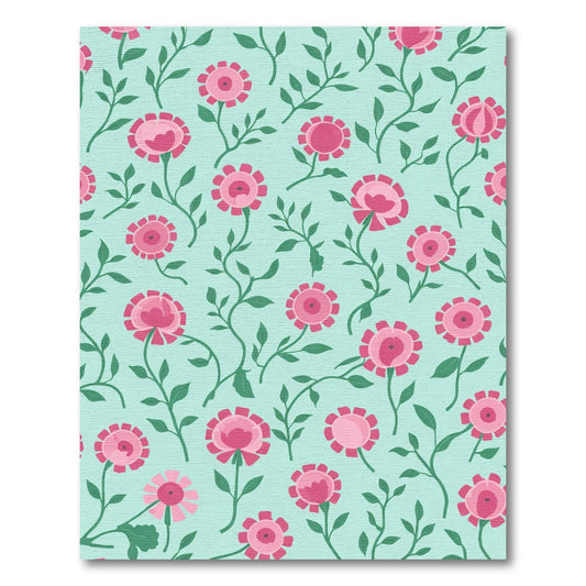Pink Floral Vine Mint Green Rug