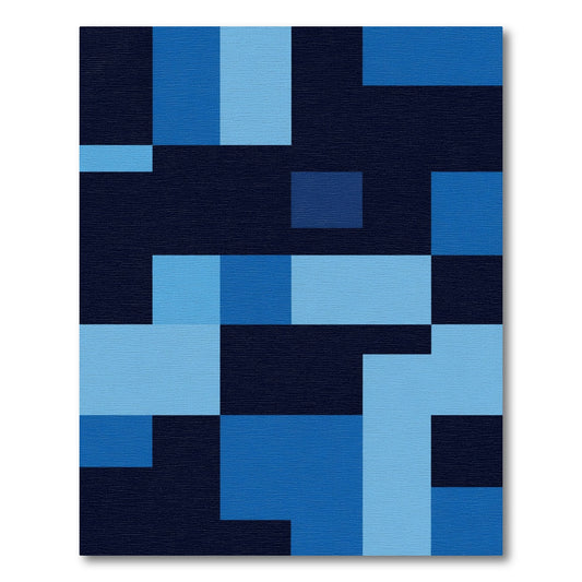 Deep Blue Geometric Abstract Blocks Rug