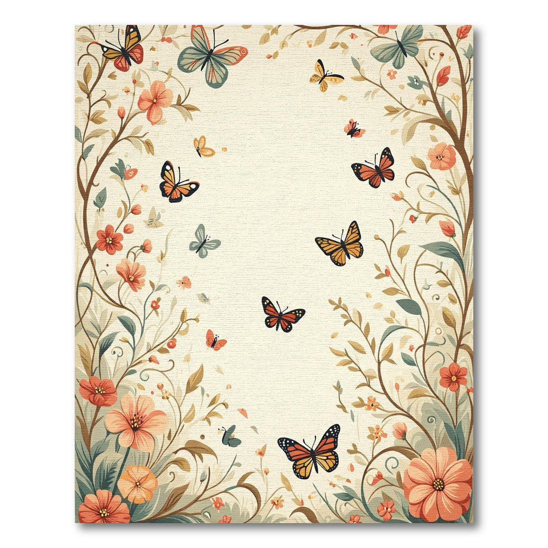 Whimsical Floral Flying Butterflies Garden Rug
