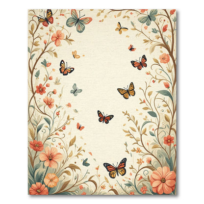 Whimsical Floral Flying Butterflies Garden Rug
