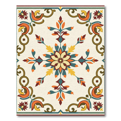 Terracotta Teal Golden Floral Arrangement Rug