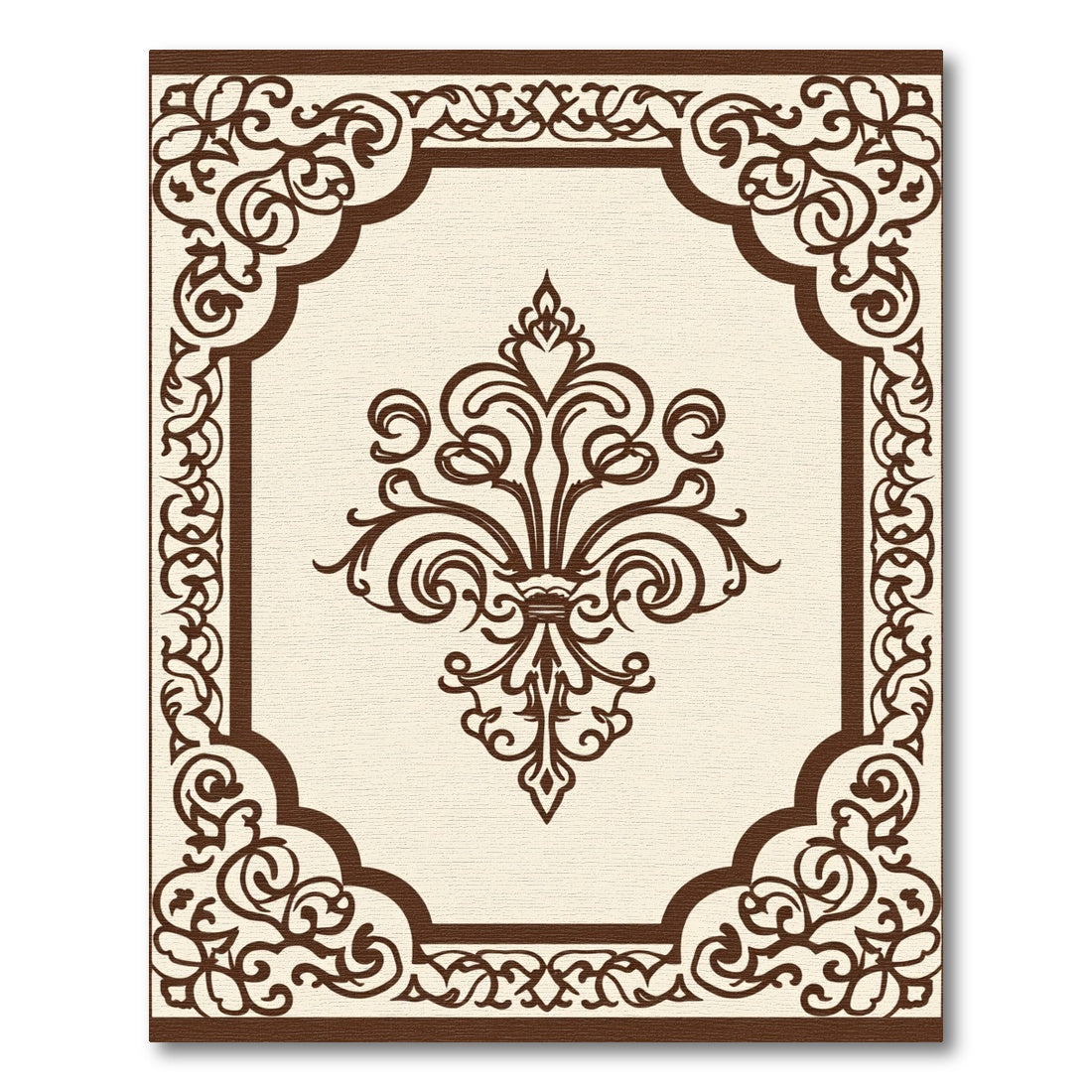 Brown Classic Floral Medallion Frame Rug