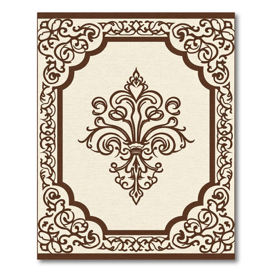 Brown Classic Floral Medallion Frame Rug