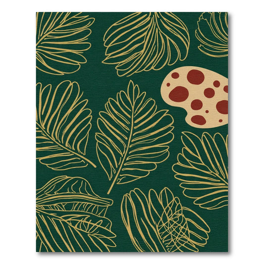 Emerald Green Gold Leaf Composition Rug