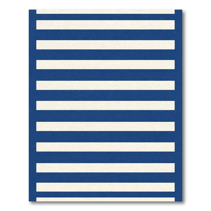 Deep Blue Cream Horizontal Stripe Rug