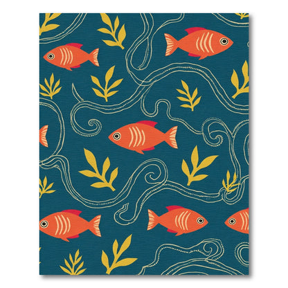 Orange Fish Yellow Leaf Swirl Rug