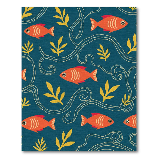 Orange Fish Yellow Leaf Swirl Rug