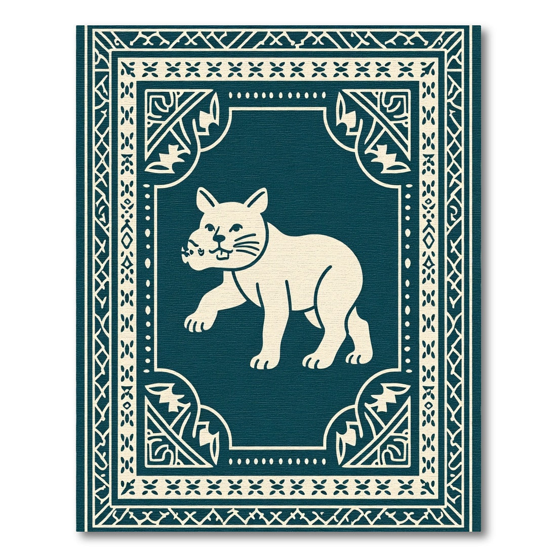 Cream Feline Deep Blue Border Rug