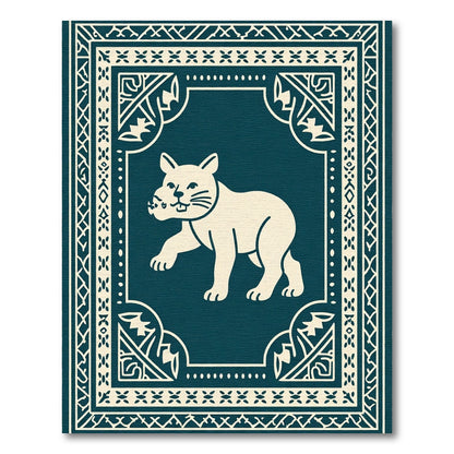 Cream Feline Deep Blue Border Rug