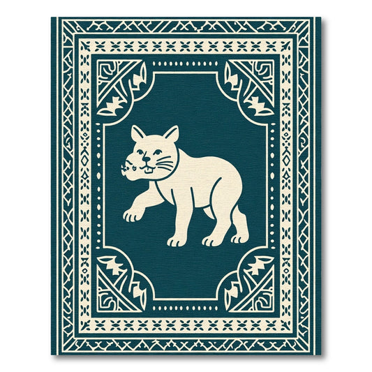 Cream Feline Deep Blue Border Rug
