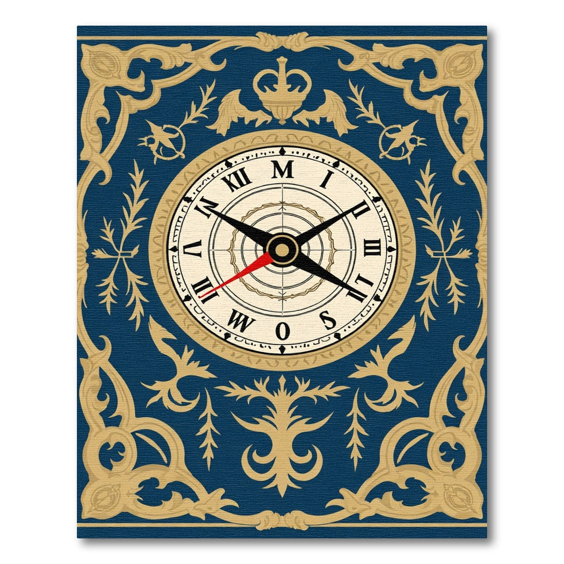 Ornate Blue Gold Compass Medallion Rug