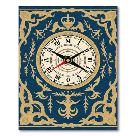 Ornate Blue Gold Compass Medallion Rug