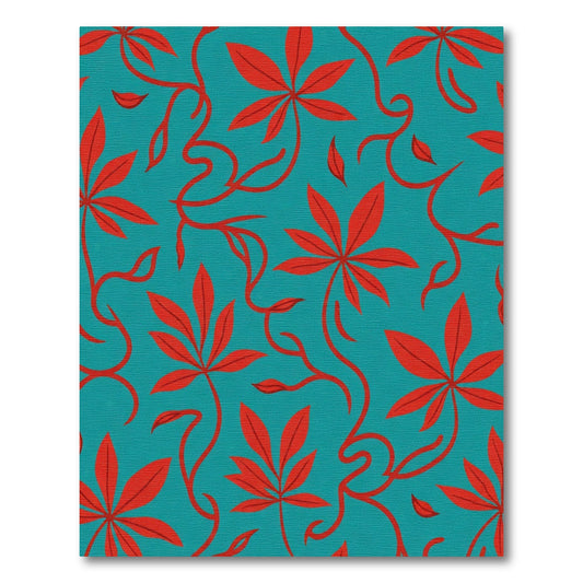Crimson Leafy Vine Teal Rug
