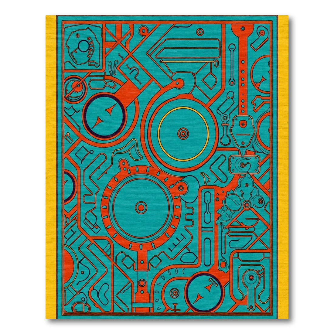 Teal Orange Circuit Board Composition Rug