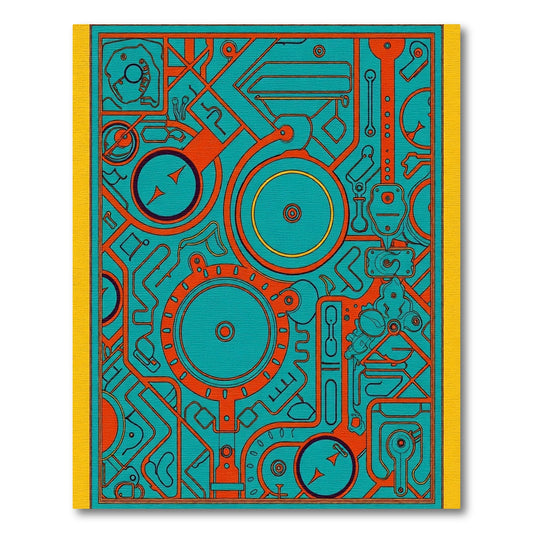 Teal Orange Circuit Board Composition Rug