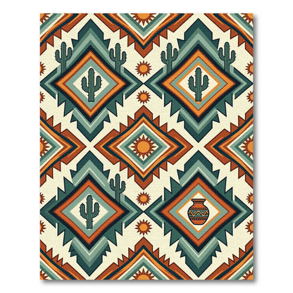 Southwestern Desert Cactus Diamond Earthy Rug