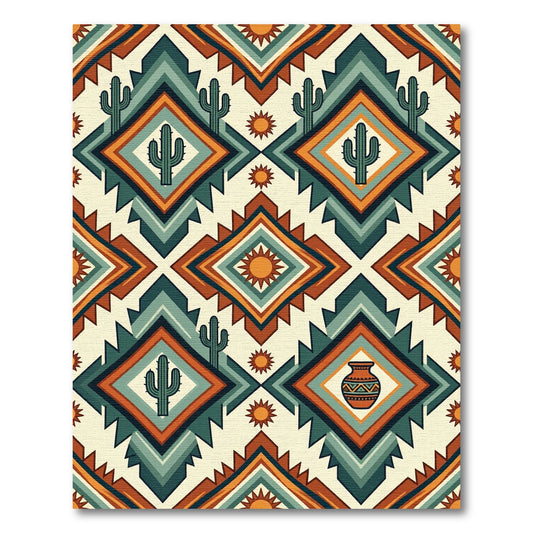 Southwestern Desert Cactus Diamond Earthy Rug