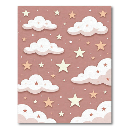Whimsical Dusty Rose Starry Sky Rug