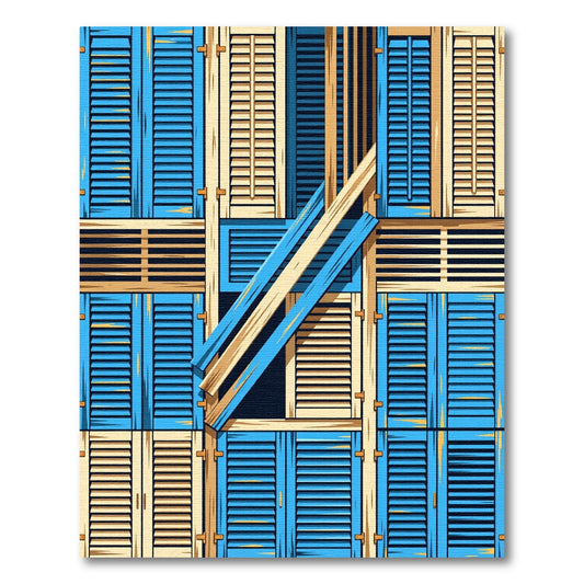 Geometric Coastal Window Shutter Abstract Art Rug