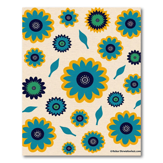 Teal Yellow Flower Bloom Garland Rug
