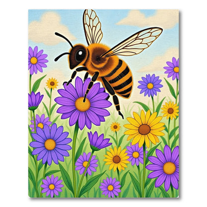 Whimsical Bee Purple Yellow Floral Garden Rug