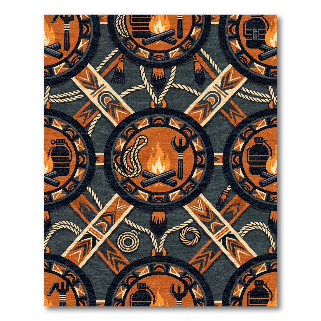Earthy Orange Geometric Campfire Medallion Rug