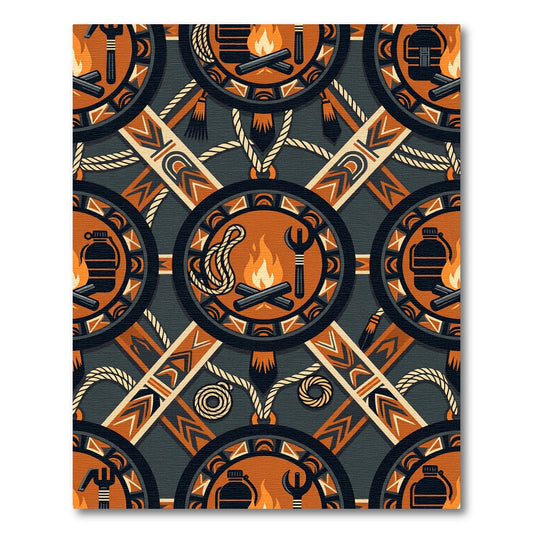 Earthy Orange Geometric Campfire Medallion Rug