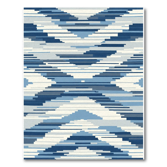 Geometric Blue Chevron Striations Rug