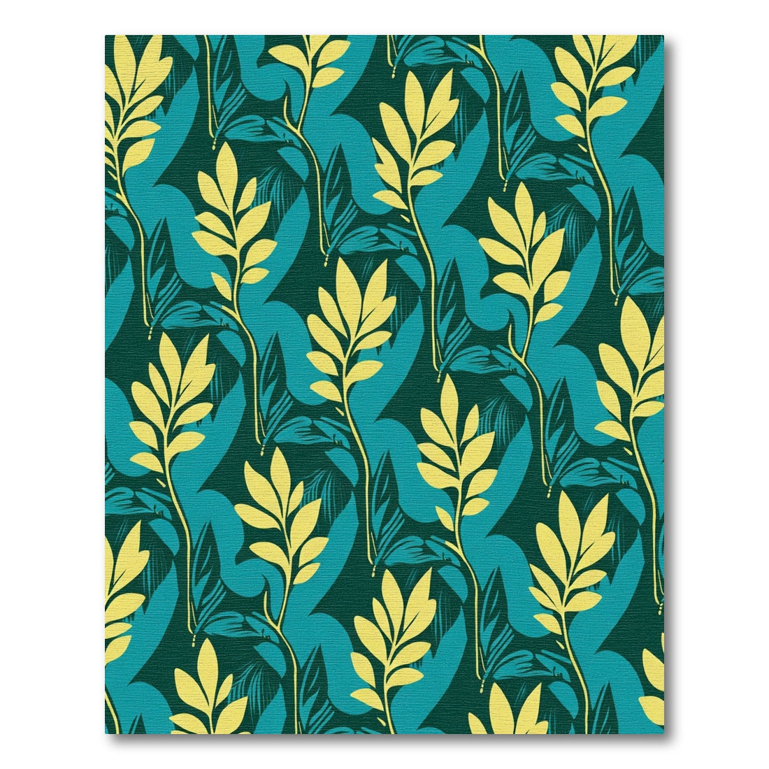 Emerald Teal Yellow Leafy Vine Rug