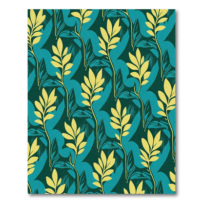 Emerald Teal Yellow Leafy Vine Rug