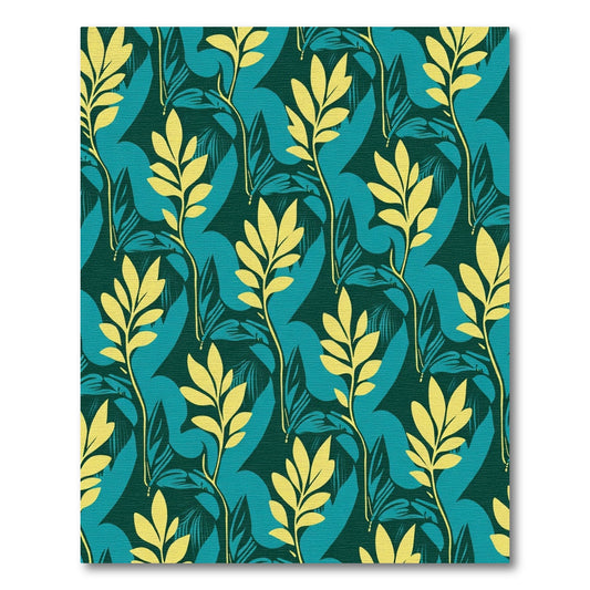 Emerald Teal Yellow Leafy Vine Rug