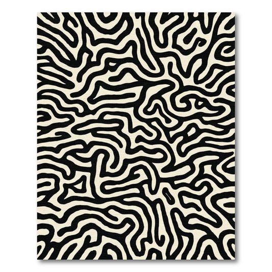 Black White Organic Labyrinth Rug