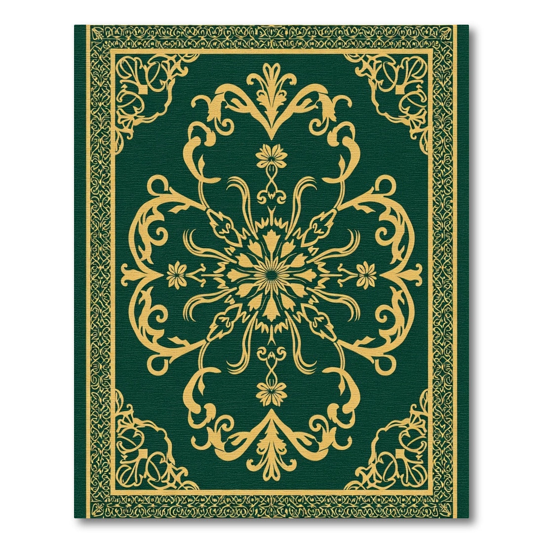 Emerald Golden Floral Damask Rug
